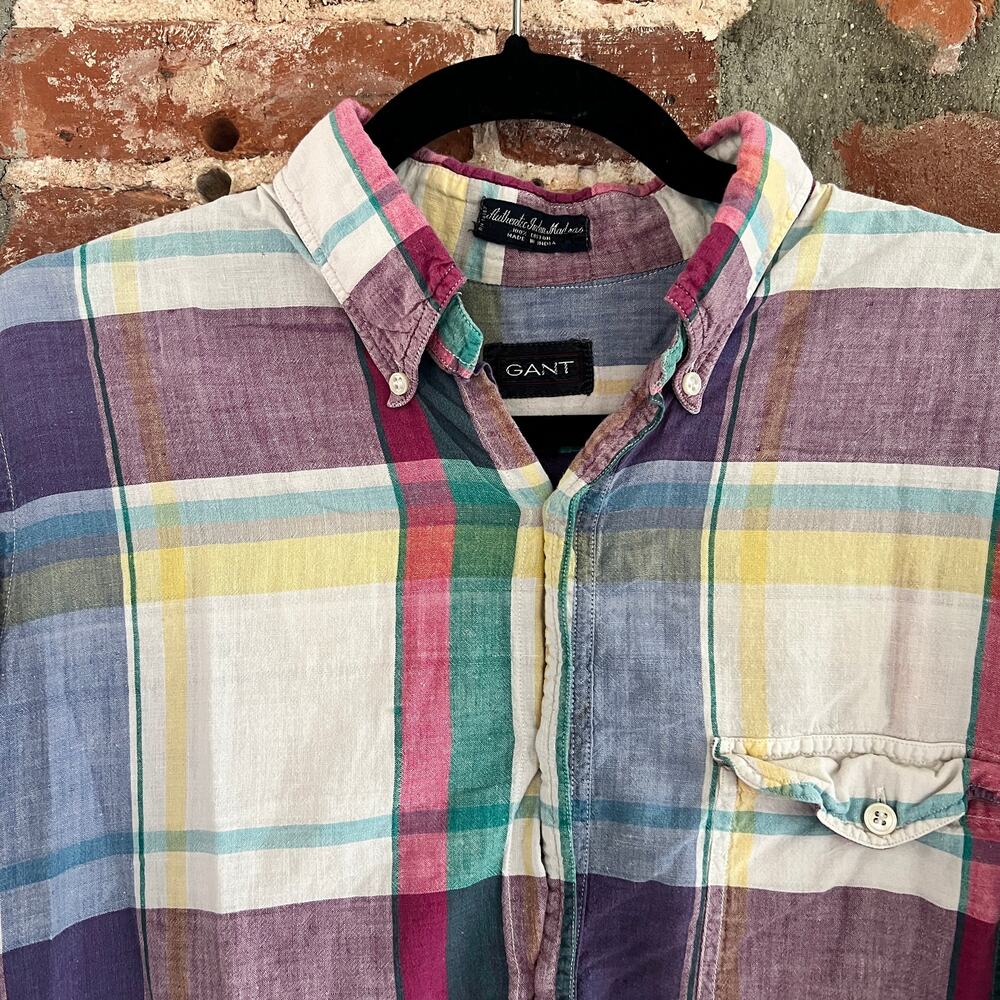 VTG GANT Indian Madras Men's SS Shirt L 21x26
